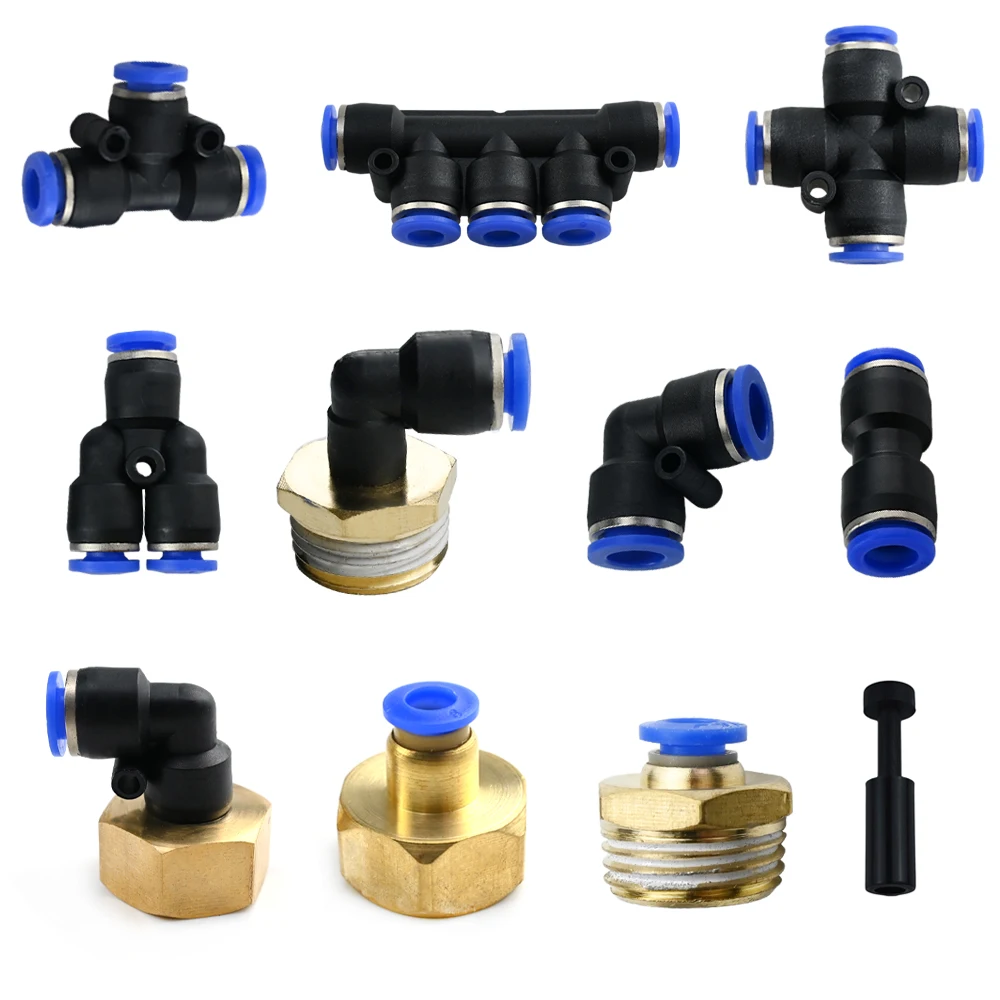 Custom Straight Union Blue Quick Tube Pneumatic Connector One Touch Plastic Fittings Push Fit Air Hose Connectors