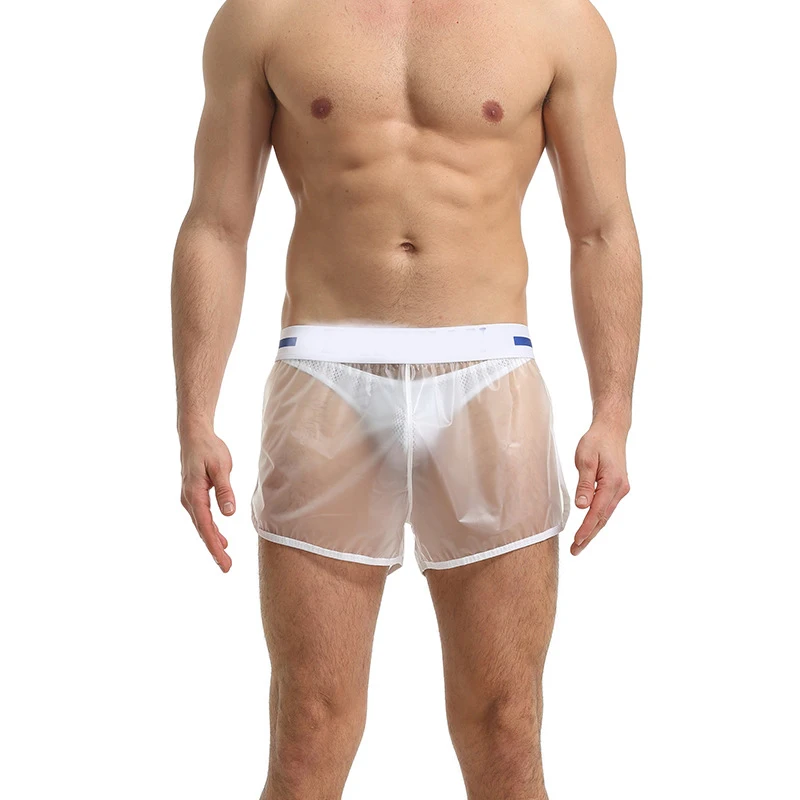 OEM Customized PVC Transparent Beach Swimming Trunks Home Flat Corner Sexy Fashionable Loose Men Shorts