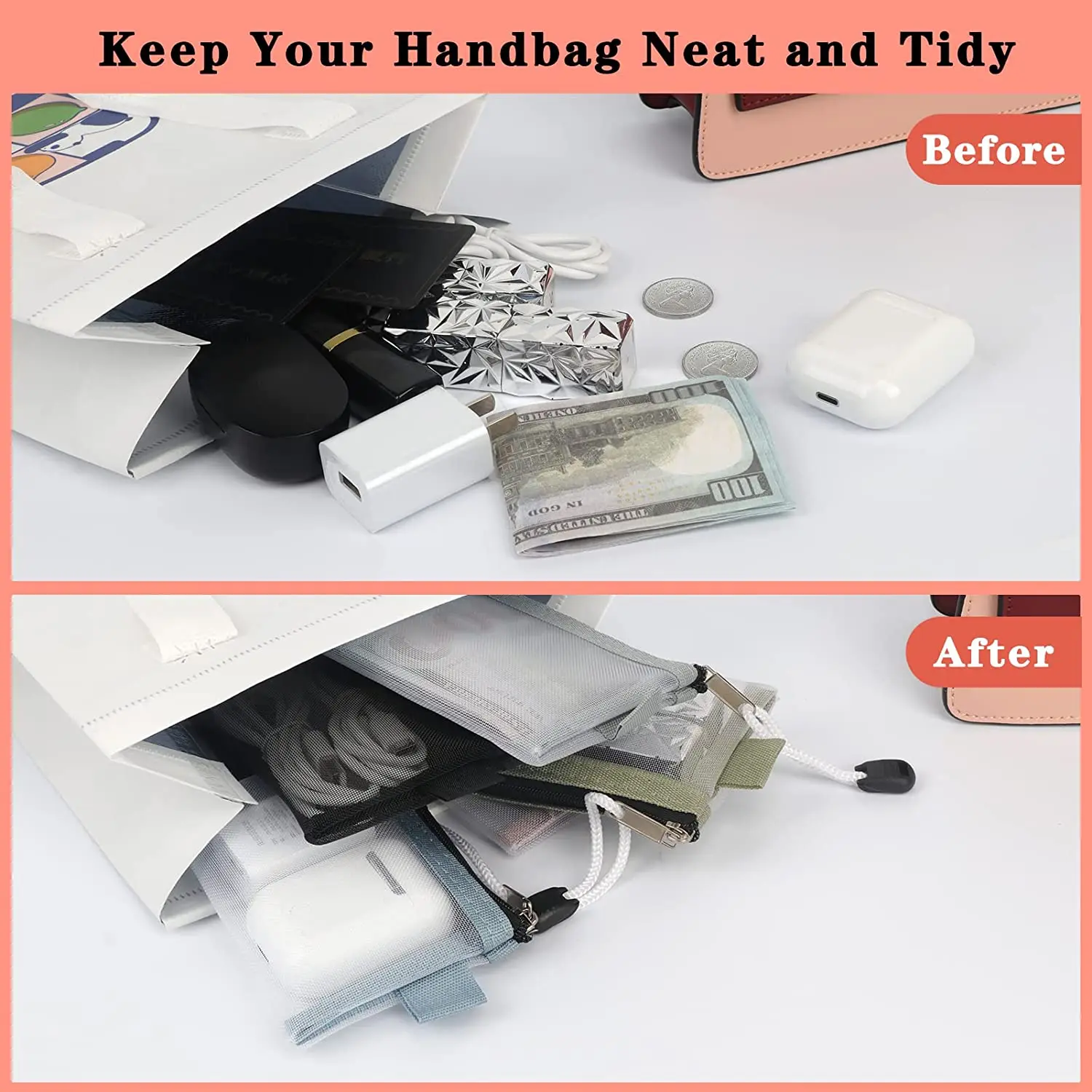 Portable Travel Makeup Cosmetic Mesh Bag Mini Nylon Mesh Zipper Bag For Lipstick, Earphone, Credit Card, Id Card