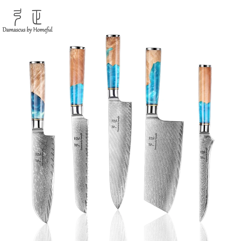 Damascus bread  Kitchen Knife Set Stainless Steel Blades with Stainless Steel Handles Metal Bone Material for Chefs Home Use