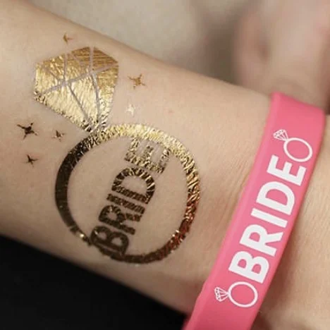 Wholesale Fashion Bride Team Gold Wedding Party Temporary Tattoo Sticker, Golden Silver Hand Mini Tattoo Sticker