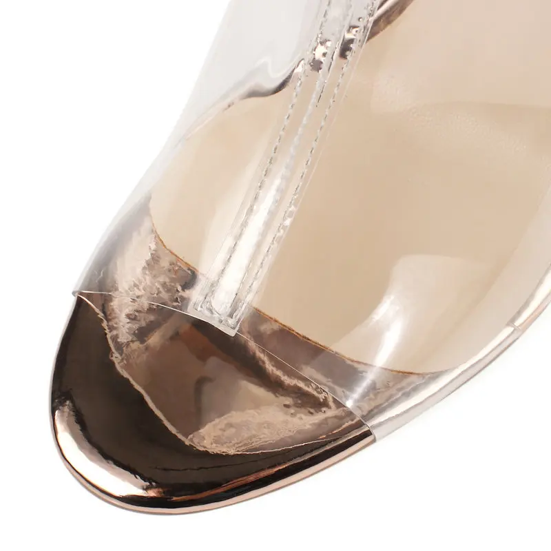 PVC Jelly Women Ankle Boots Transparent Peep Toe Ankle Boots Square High Heel Back Zip Short Booties