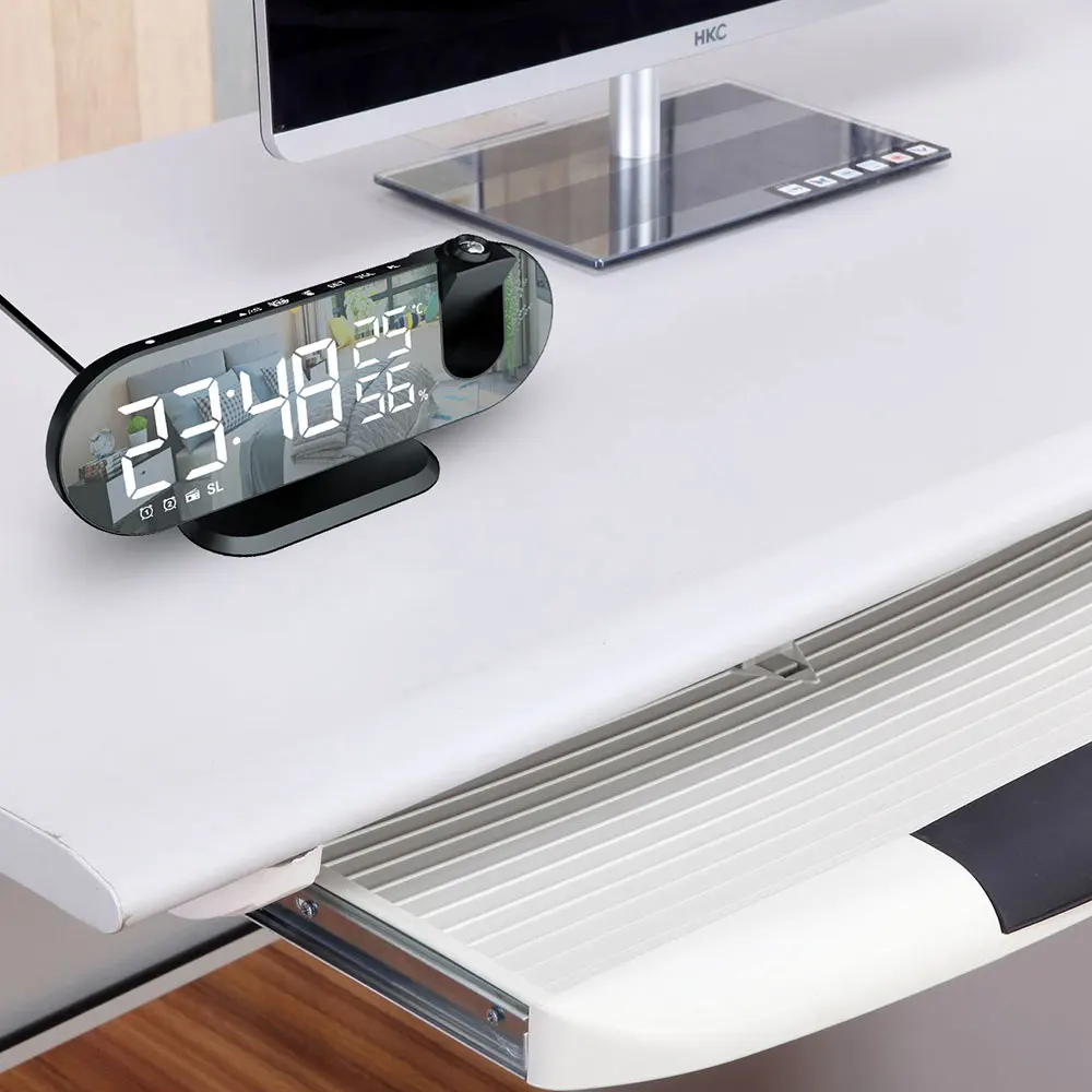 2022 New Led Smart Electronic Desk Desk Desk Led Laser Ceiling Digital Projection Alarm Clock With Radio And Weather Station