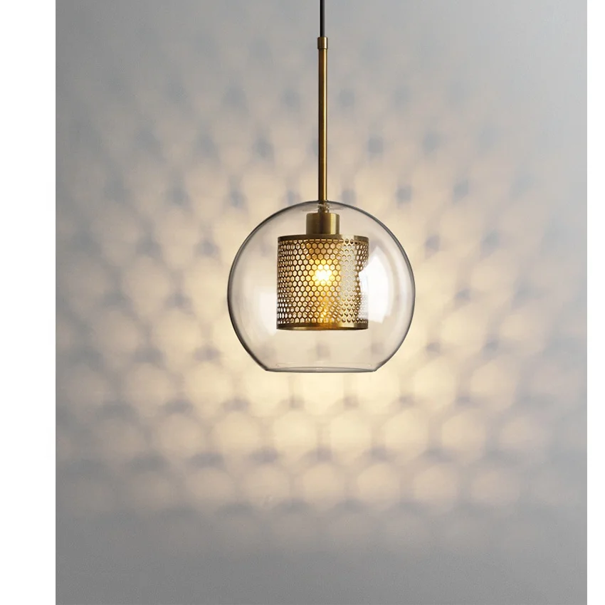 Hotel hand blown round glass metal chandelier sphere glass lampshades Pendant light