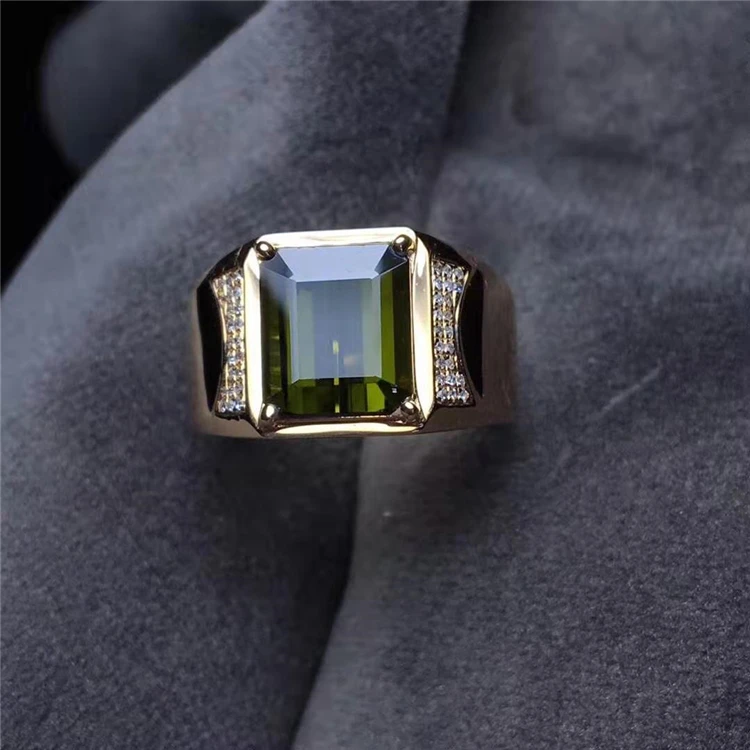 
gemstone fine jewelry manufacturer wholesale classic 3.35ct Natural Green Tourmaline Men Ring jewelry 18K real yellow gold 