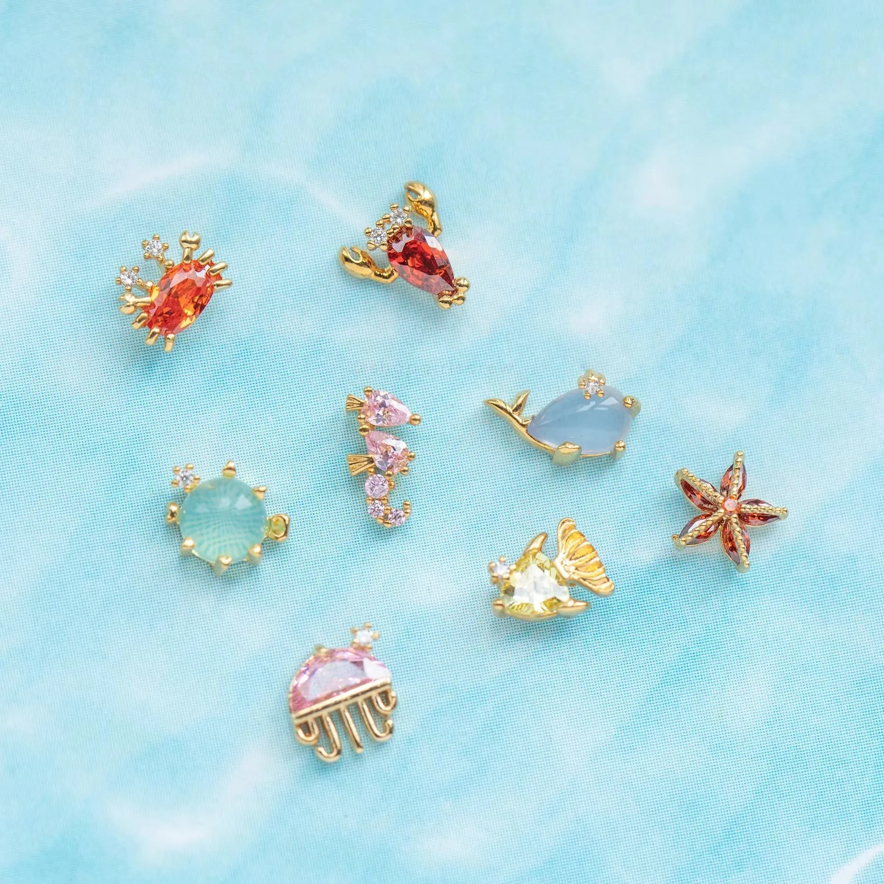 Marine Animals 18K Earrings for Women Girls Environmental Protection Theme Jewelry Zircon Starfish Plated Brass Stud Earrings