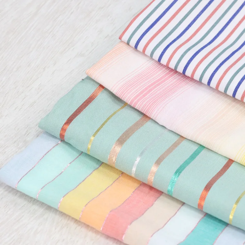 China Manufacturer Colourful Design Rayon Lurex Stripe Poplin Yarn Dyed Woven Plain Viscose Fabric for Women Clothing