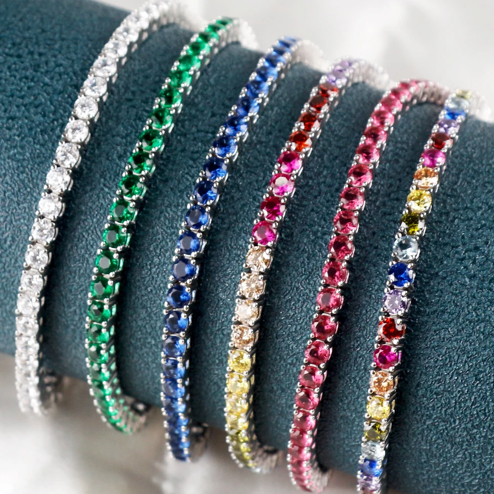 Women Luxury Jewelry  Round 2MM 2.5MM 3MM 4MM 5MM Cubic Zircon Tennis Bracelet 925 silver Diamond Tennis Bracelet