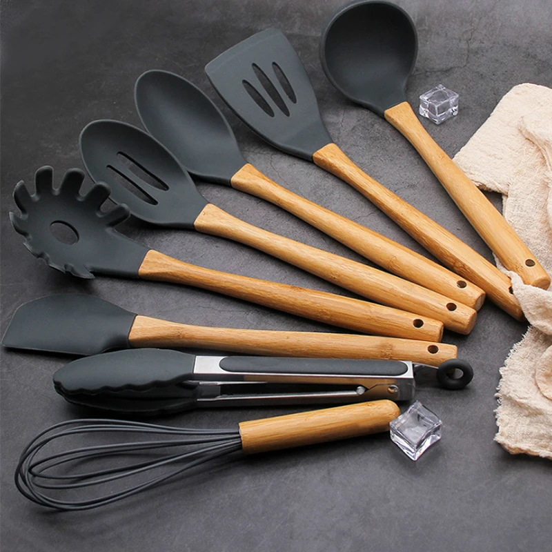 Top Seller Kitchen Accessories Silicone Utensils Cooking Sets Cookware Set Kitchen Utensils Set With Bamboo Handle