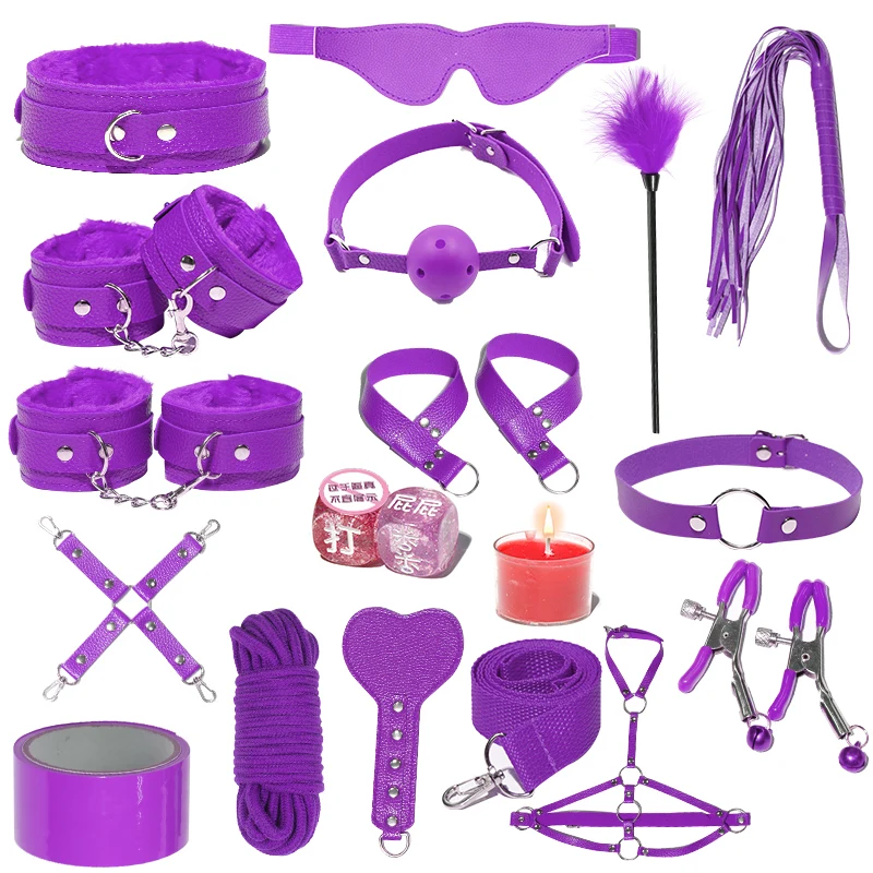 BDSM 17 PCS Kit for Sex Bondageromance Bondage Restraint Adult Sex Toy Blindfold Leather Wrist Handcuffs Set