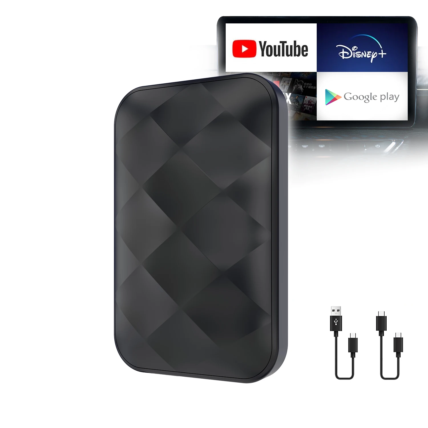 Беспроводной автомобильный адаптер для Android с Netflix/YouTube/TikTok/Disney/Google Play AI Box Apple CarPlay USB Dongle