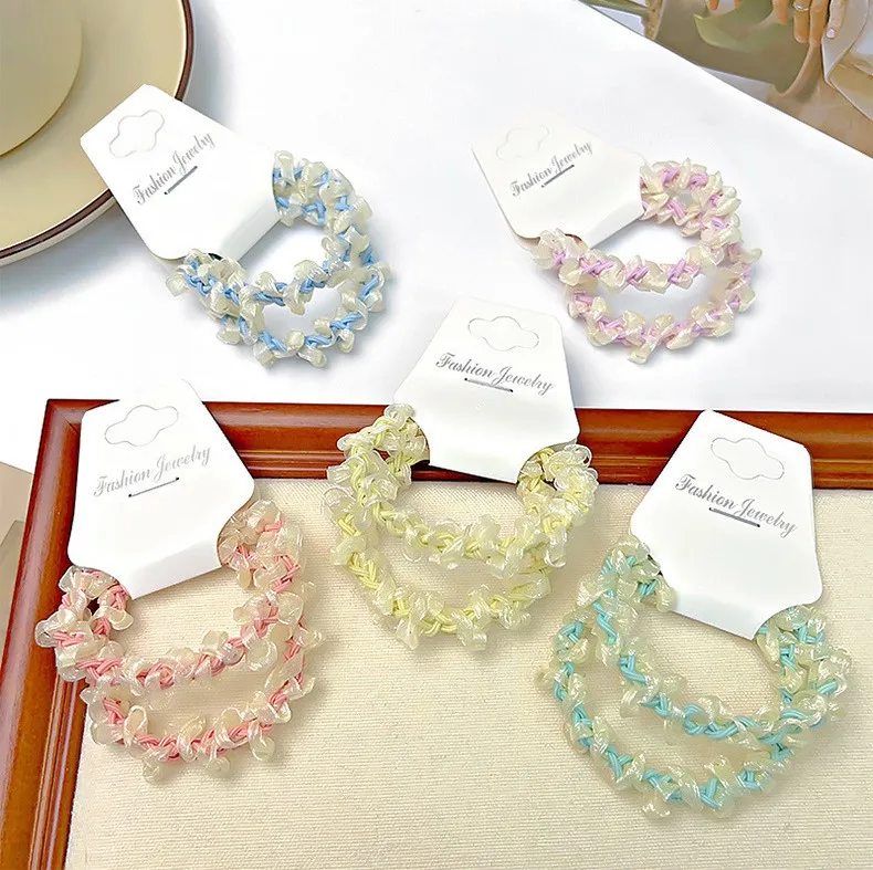 Spring Summer Cute Mesh Dual Twist Braid Colorful Elastic Girls Hair Ties Band Hair Rubber Bands Organza Rubber Hair Ties