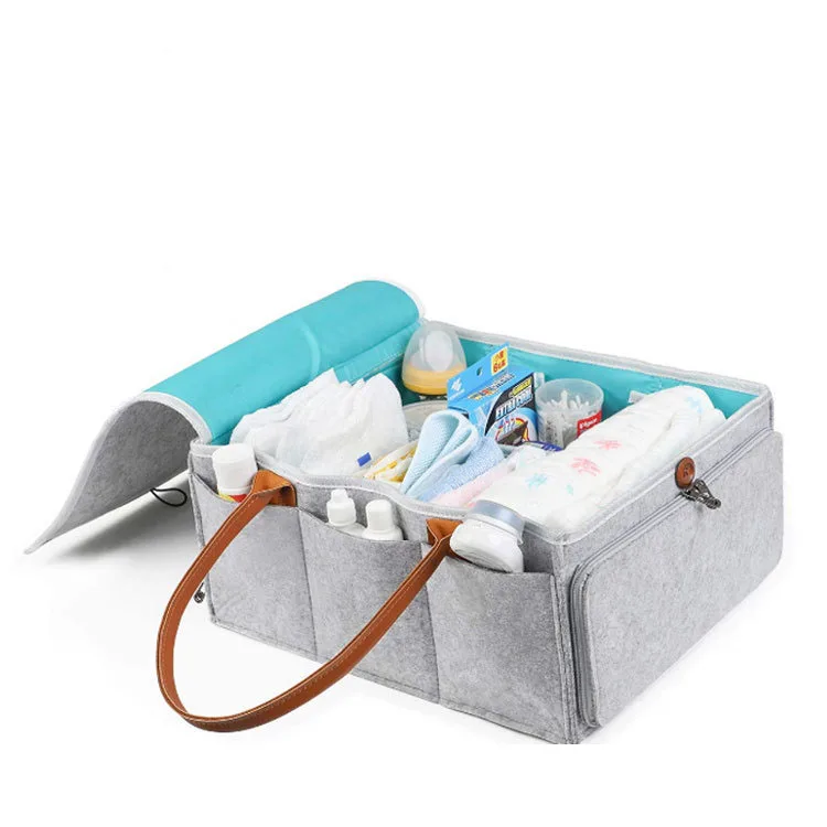 2021 New Trend Felt Diaper Bags Baby Diaper Caddy Organizers for Mothers with Removable Cover
