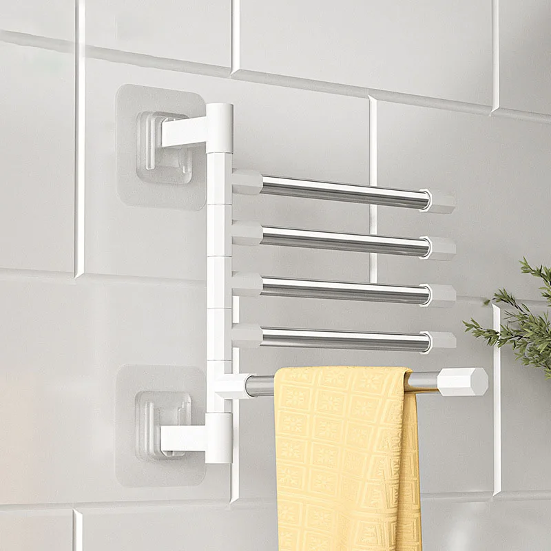 Bathroom Wall Mounted Rotating Towel Rack Perforation Free Multi-layer Towel Hanger Household Rotating Towel Hanging Pole Rack