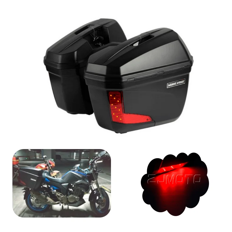 23L Universal Motorbike Side Panniers Top Cases Tail Cargo Box Saddlebags With LED Light for Cfmoto Nk400 650 YZF FZR CB CBR ZX