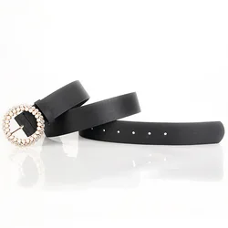 Alloy Diamond Pearls Buckle Belts for Women PU Leather Waist Belts Ladies Waistband for Dress