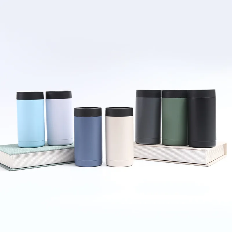 New 4 In 1 Vacuum Insulated Double Walled Skinny Coozies 12 oz Beer Bottle Can Holder Stainless Steel Slim Insulator Can Cooler
