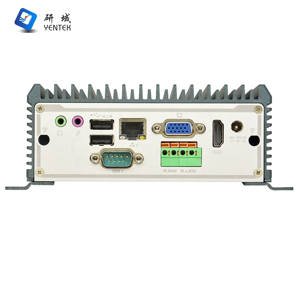 Silvery embedded fanless industrial computer pc with VGA+HD output and quad-core four-thread processor