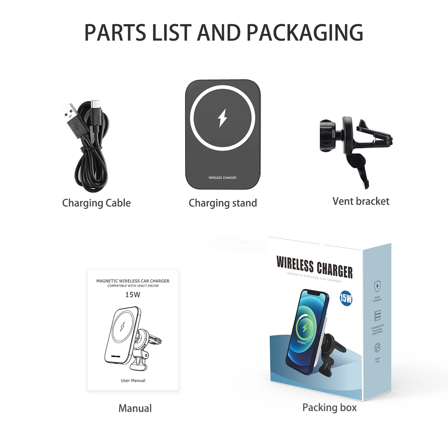 Mobile phone wireless car fast charging smart infrared sensor vent charger car phone holder 15W