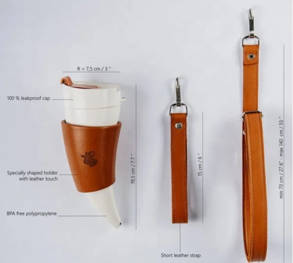 Hot Sell Therms Stainless Steel Liner Convenient Vacuum Cup Goat Horn Coffee Cup with Lid and Strap