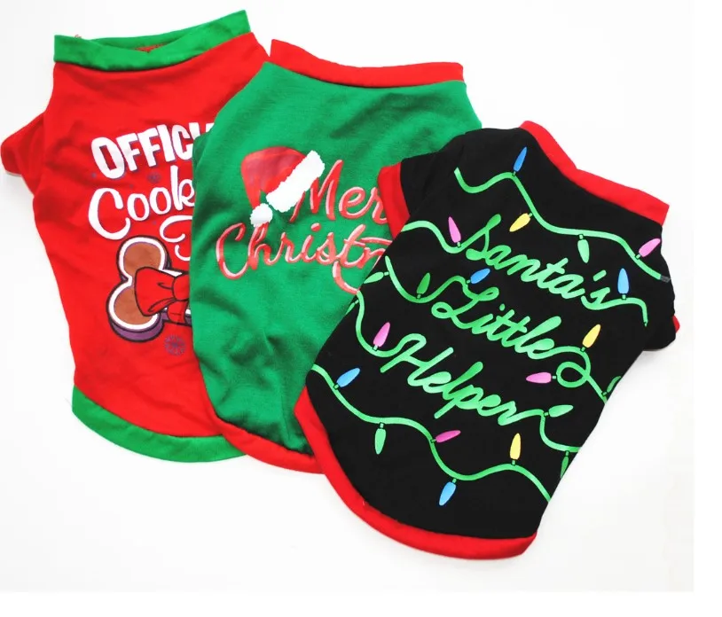 Red Christmas Bone 4 season Pet Dog T-Shirt Clothing small big puppy dogs cotton dog Green Merry Christmas Tree coat cat hoodie