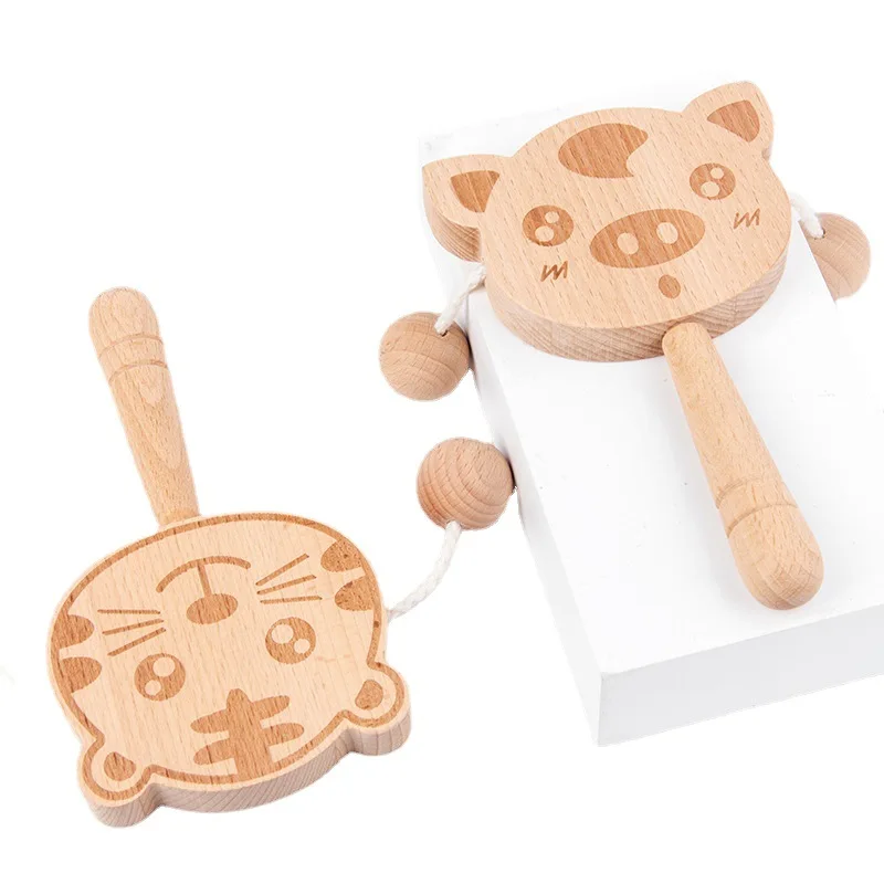 Boys Girls Drum Toy Musical Instrument Toy Wooden Baby Game Lovely Animal Shaped Baby Rattles Grasping Toys
