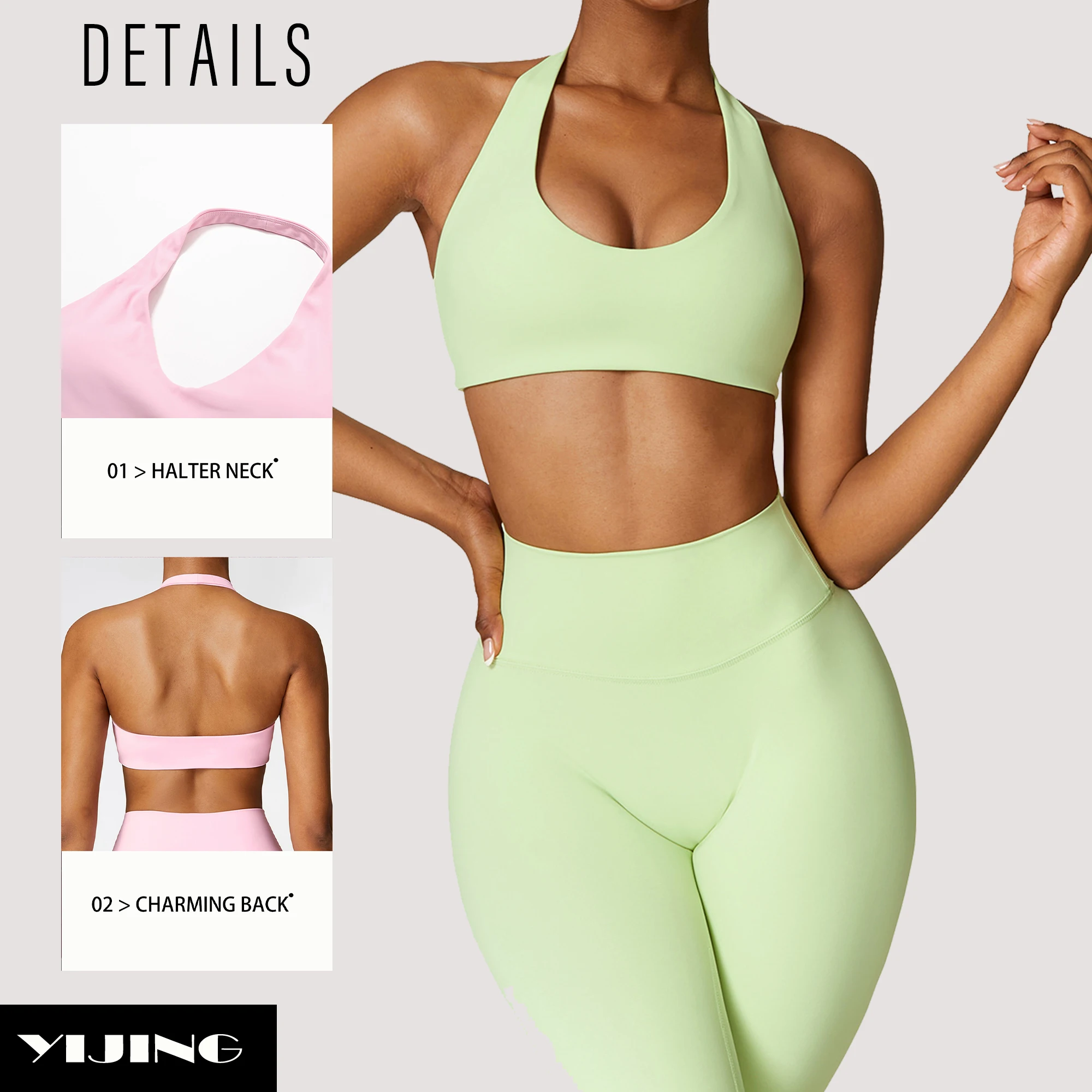 Yijing New Style Private Logo Service Fitness Summer Sports Wear Halter Neck Sports Bra Sportswear & Gym Wear