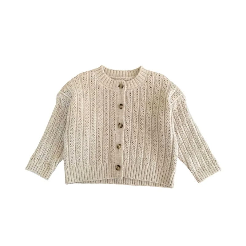 OEM Factory Custom Designer Fall Winter Casual Solid Color Knitted Baby Kids Girl and Boy Cardigan Sweater