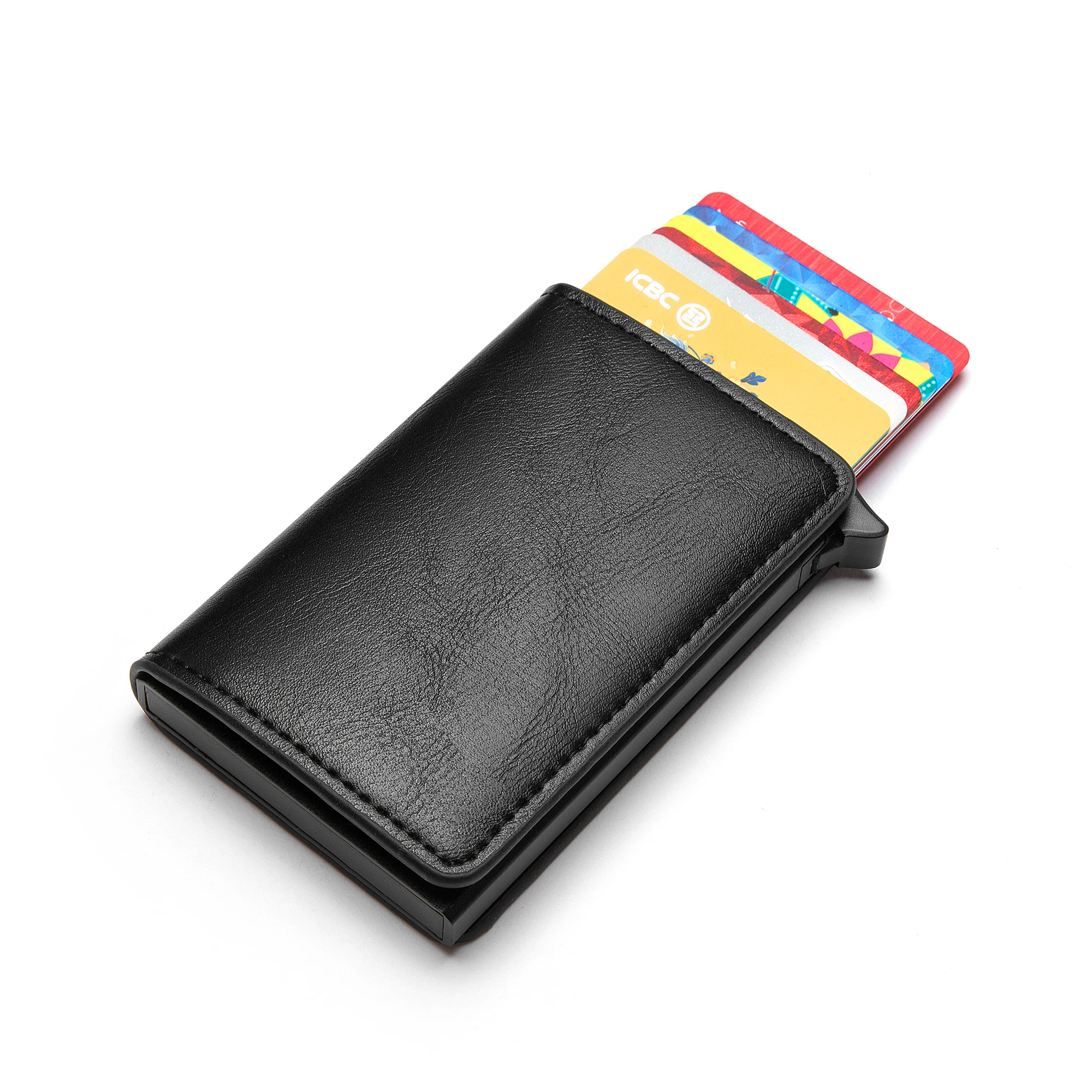 Готовый к отправке металлический RFID Выдвижной бумажник из искусственной кожи держатель для кредитных карт
