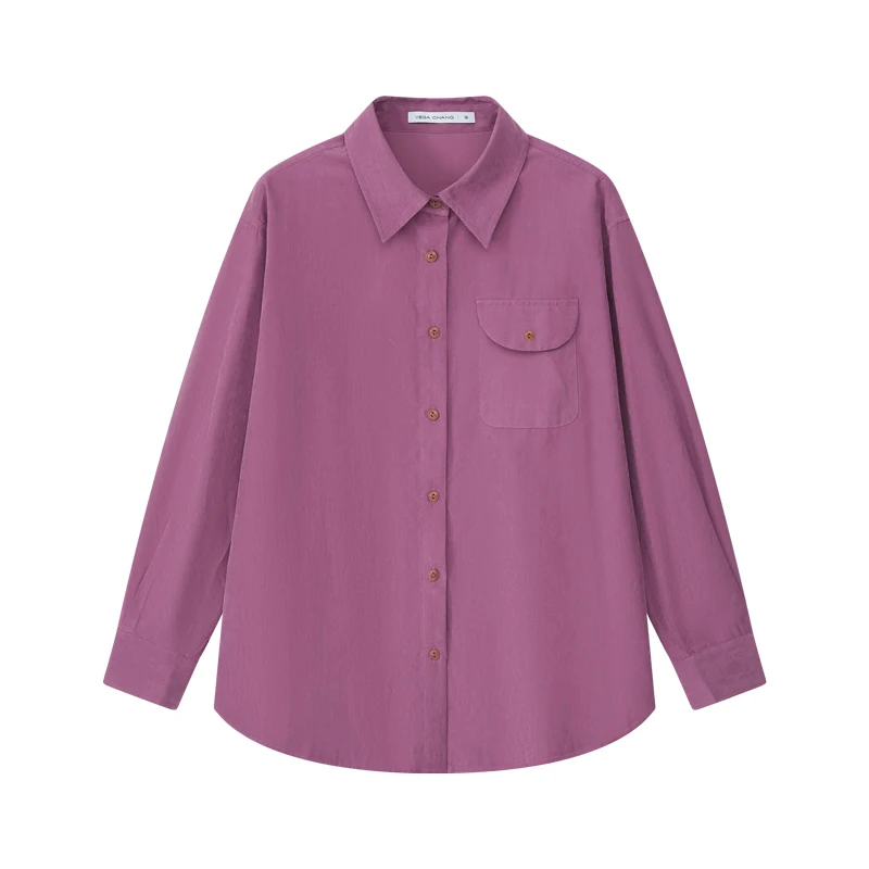 Vega Chang женская фиолетовая Новая повседневная рубашка в стиле ретро простой Свободный топ с длинными рукавами и начистым