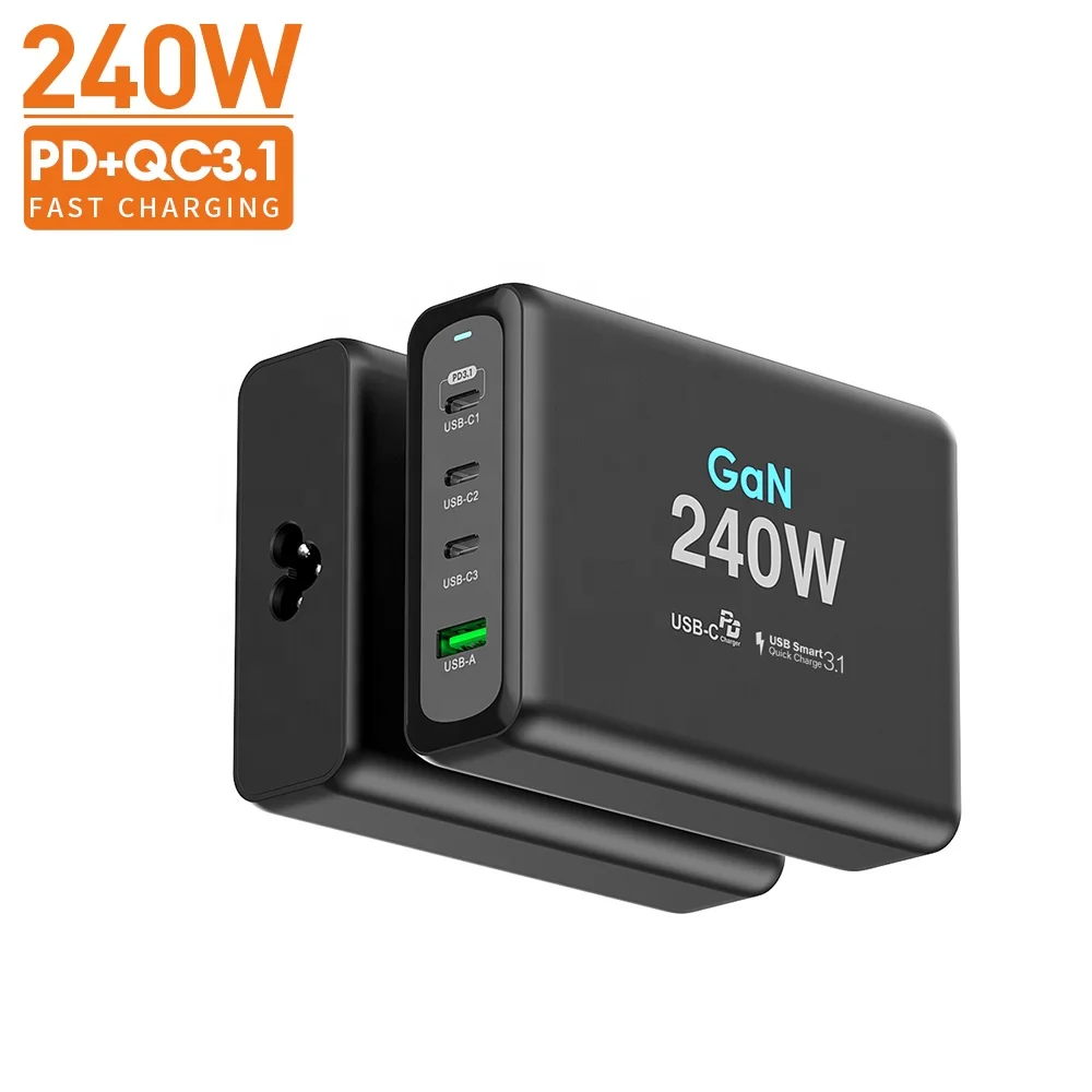 240W GaN Tech PD Charger Station 140W PD3.1 100W 30W PD3.0 QC30W Fast Charger for MacBook Pro for iPad for Mobile Phone