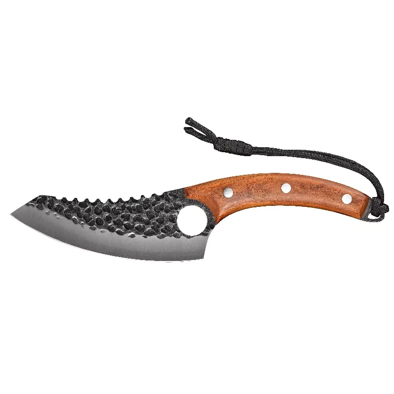 Customized Serrated Edge Cleaver Butcher Chef Knife Stainless Steel Chopping Kitchen With Leather Sheath