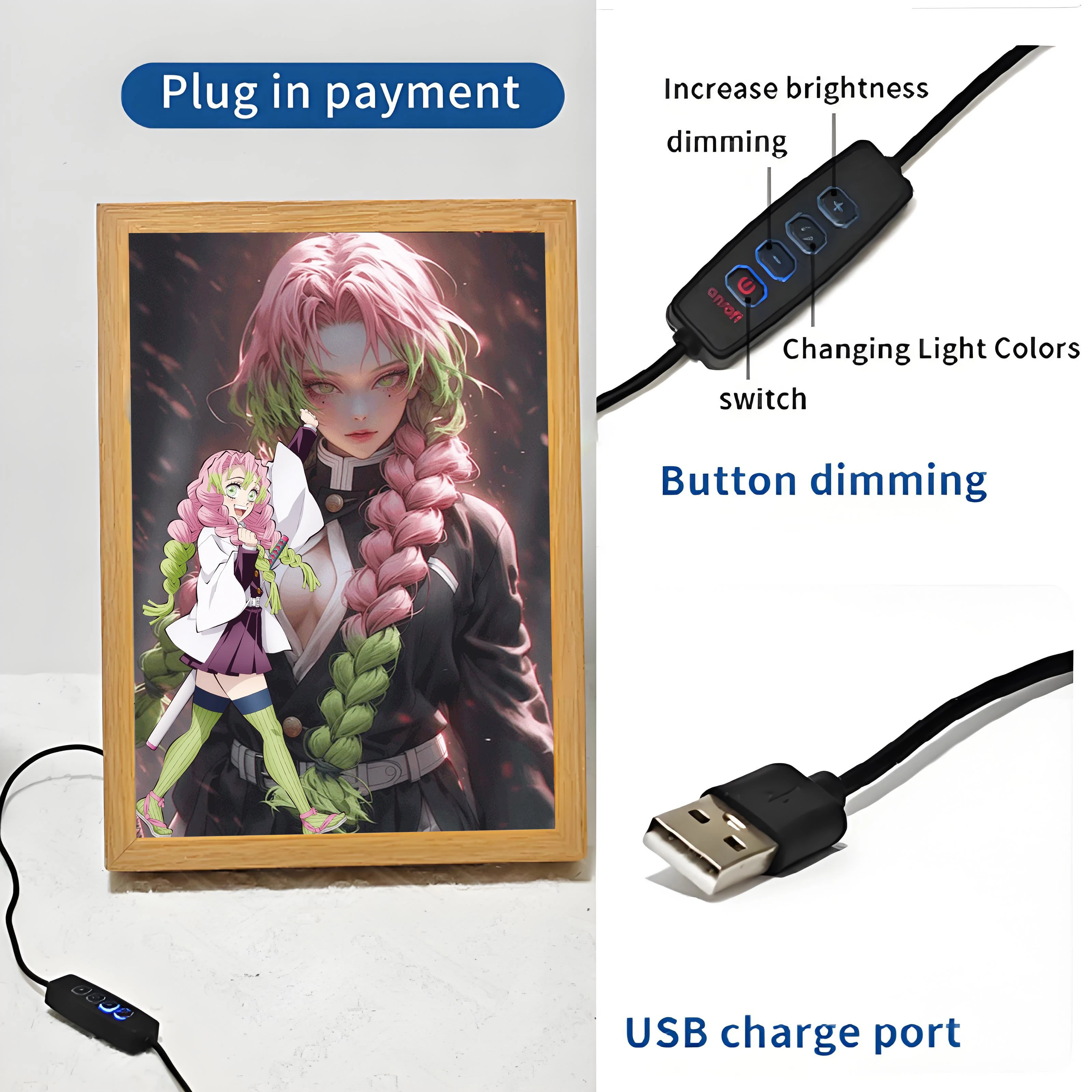 Anime Demon Slayer: Ganlu Temple Honey Glass Home Decoration Manga Painting Design Lighting Photo Frame Christmas Gift