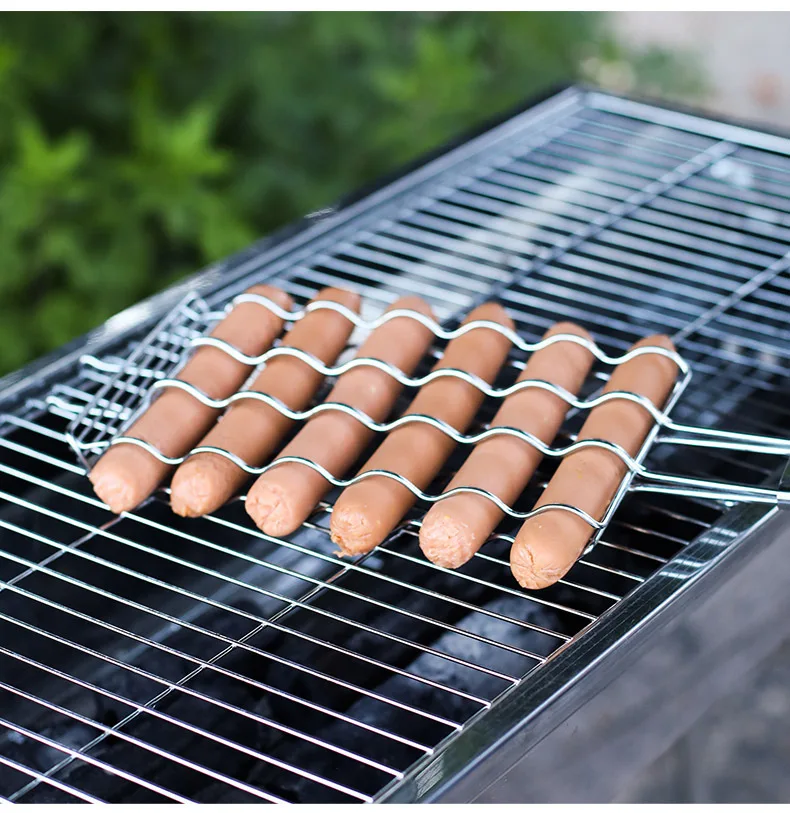 Outdoor Camping BBQ Tools Sausage Stainless Steel Barbecue Net Outdoor Grill Barbecue Grill Sausage Barbecue Net