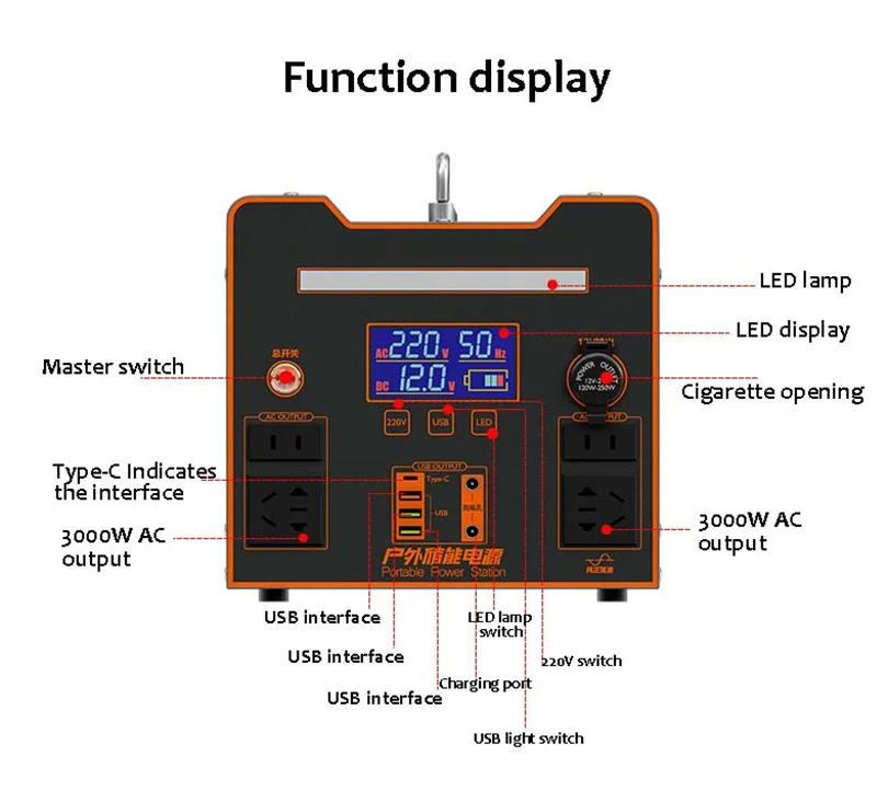 Outdoor portable energy storage 110v 220v high-power emergency power supply 500W 1000w portable power station