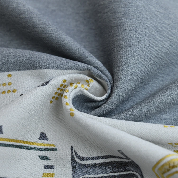 The Latest Design Gray Letters Embossed Jacquard Style Hotel Temperature Control Dust-Proof Grommet Polyester Blackout Curtain/