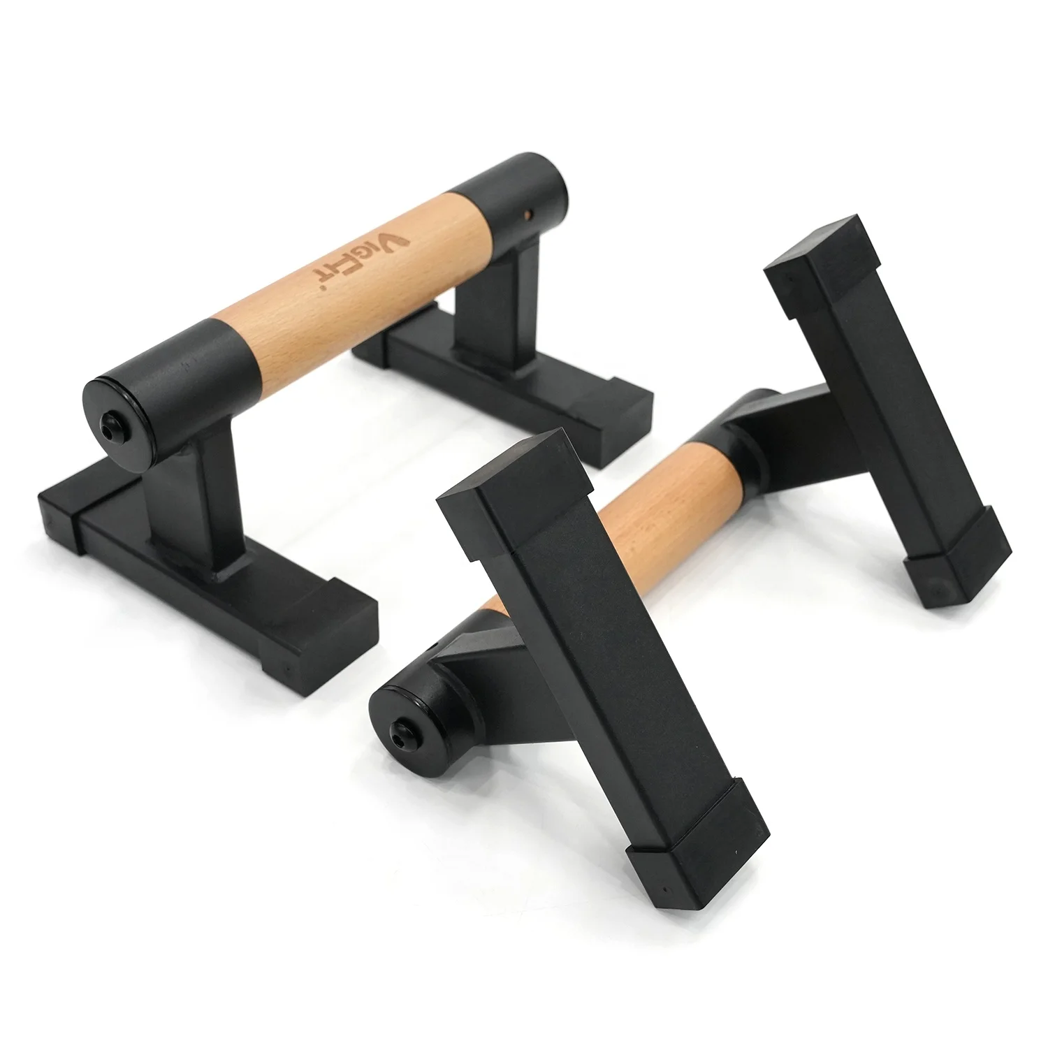 VIGFIT Push Up Bar Wood Parallettes Bars Push Up Stand With Solid Wood with Sturdy Metal Bracket