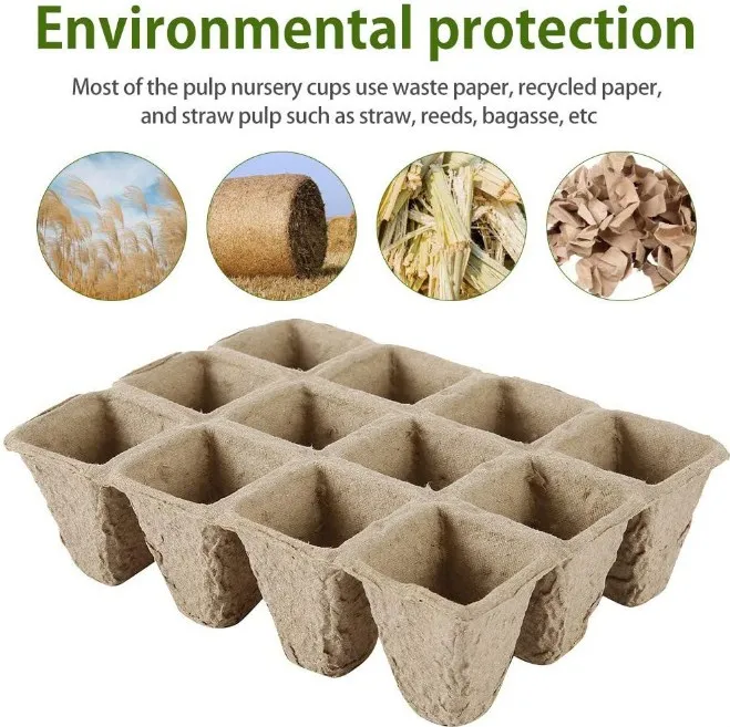 Biodegradable Recycle 12 cavity Tray Square Site Seeding Planter Potting Seeds Starter Grow Flower Plant Nursery Trays