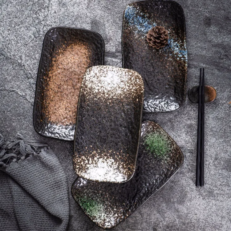 Japanese tableware set ceramic Sushi plate black color dinnerware buffet appetizer barbecue hotel restaurant dish plate