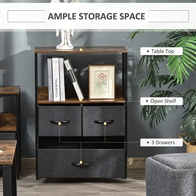 3 Drawer Storage Chest Unit Home Cabinet w/Shelves Home Living Room Bedroom Entryway Living Furniture Black