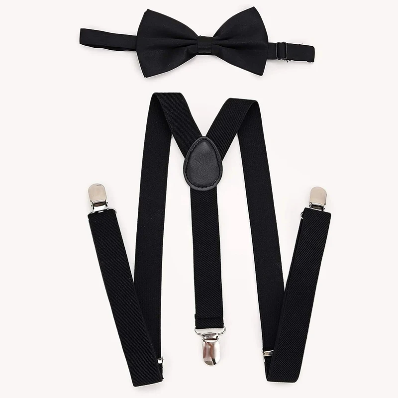 2PCS Factory Direct Price Elastic Adjustable Braces Y Classic Suspenders Bow Tie Set For Kids And Adult