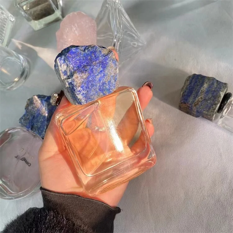 Luxury  Round Glass Perfume Bottle With Colorful Marble Lid Mountain Bottom Unique Perfume Bottle