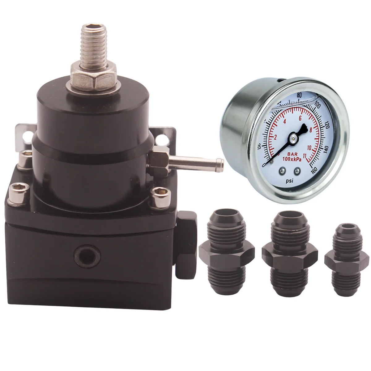 6AN 8AN Adjustable Fuel Pressure Regulator Adapter with Oil 0-100psi Gauge Kit for Other Universal Parts BLACK BLUE RED