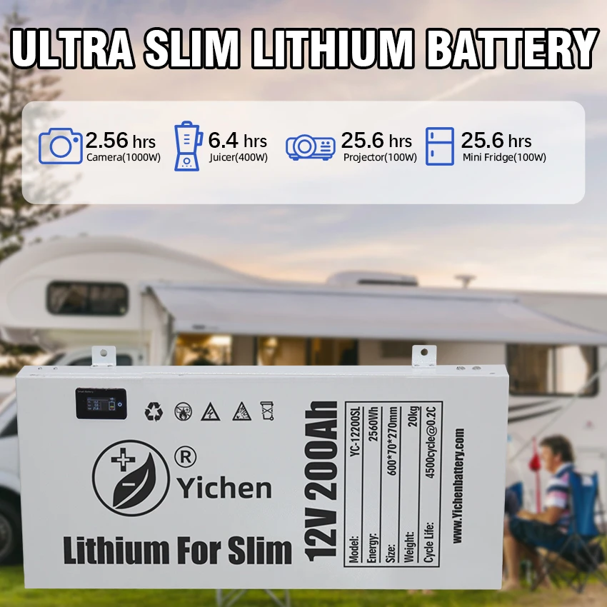 Slimline LiFePO4 Batteries 100ah  200ah 400Ah lithium iron phosphate battery pack with Bluetooth Display