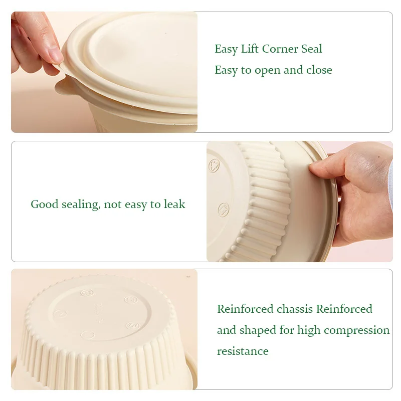 wholesale corn starch round bowls disposable packaging boxes noodles soup bowls biodegradable and eco-friendly meal boxes