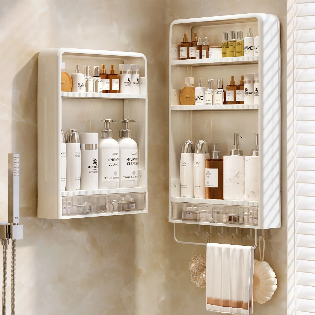 Multi Shelf Bathroom Storage Racks Drawer Organizer Liquid Soap Skin Care Shampoo Bathroom Racks Towel Racks
