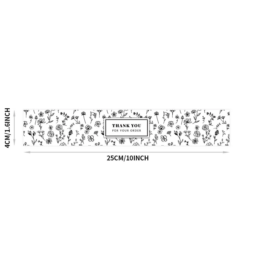 Waterproof Thank You Stickers  4*25 Cm Floral Rectangular Waist  Packaging  Label Sealing Stickers For Small Business Commodity