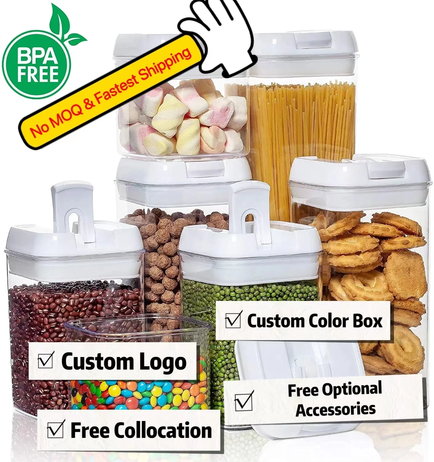 Airtight Food Storage Containers 7 Pieces BPA Free Plastic Cereal Containers with Lock Lids for Kitchen Pantry Organization