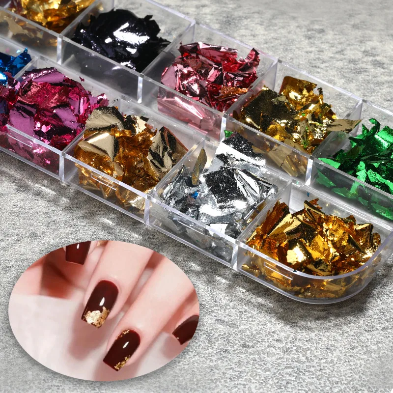 Nail Sequins classical Foil Bronze 3D Rose Gold Flake with Nipper Nail Art Metal Full Cover Nails DIY Manicures Decoration Tools