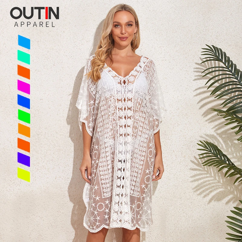 See Through Beach Crochet Swimwear Cover Up Swimwear White Lace Women Sexy Bikini Cover Ups Dress